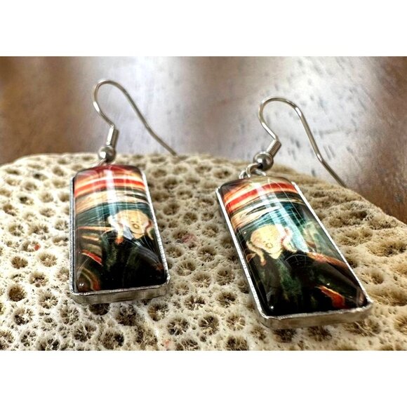 New The Scream Earrings Dangle Art to Wear Abstract Edward Munch Artist Handmade - Picture 5 of 12